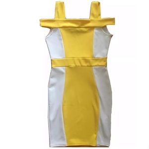 BOOHOO Women’s Cold Shoulder Dress Yellow White